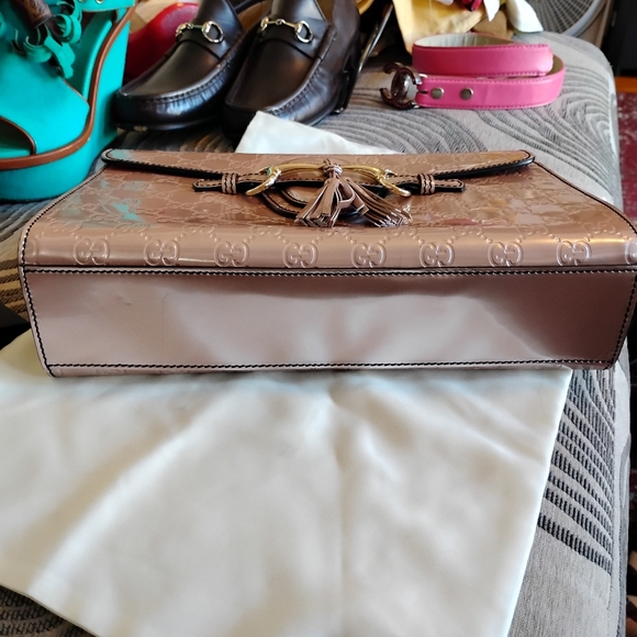 GUCCI Guccissima Horsebit Tassel Iridescent Pink Leather Bag EMILY - Picture 9 of 14